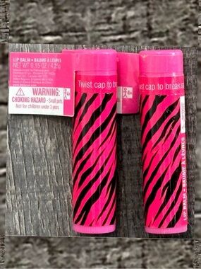 💞 New 2-Pack Pink Zebra Lip Balms
